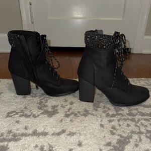 Black Ankle Boots with Studded Detail
